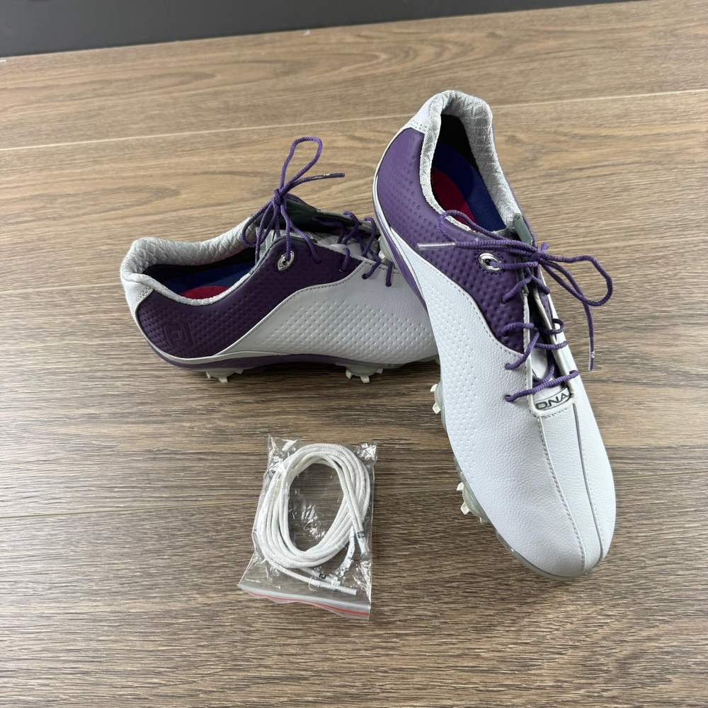FootJoy DryJoy Women's DNA Helix Golf Shoes Spiked White Purple Size 8 New